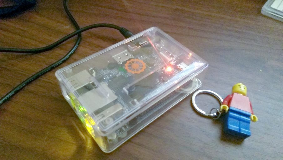 Orange Pi PC Powered Up and Booting Armbian (Lego Flash Drive for Scale)